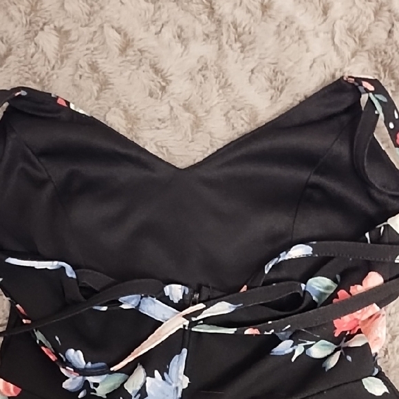 Trixxi Thin Strap Black Dress with Pink and Blue Floral Pattern - Picture 9 of 10